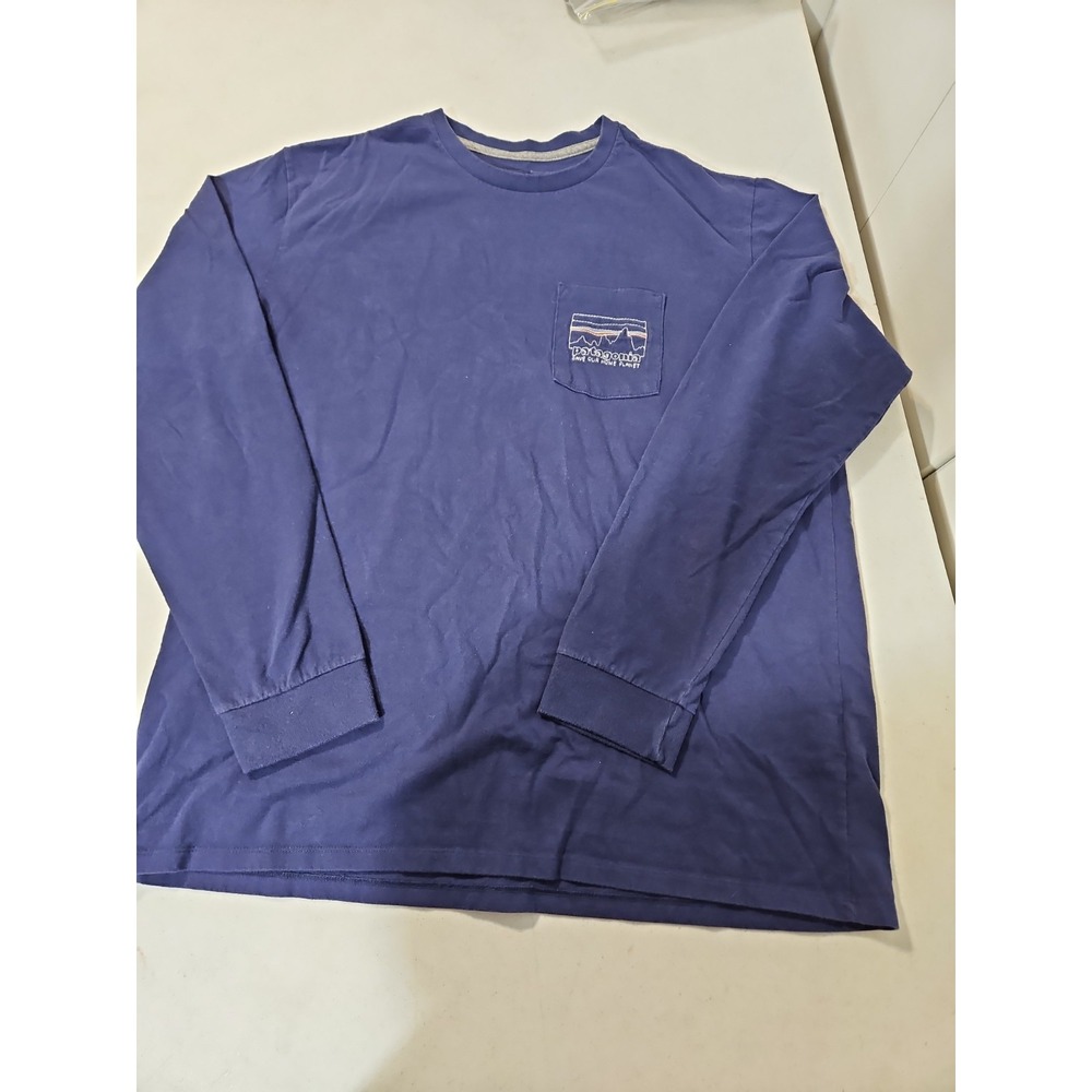 Patagonia 73 Skyline Mens LG Long Sleeve Blue Pocket Responsibili-tee Shirt(A12
